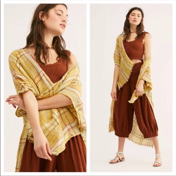 NWT~Free People Yellow Plaid Caftan - Picture 5 of 7